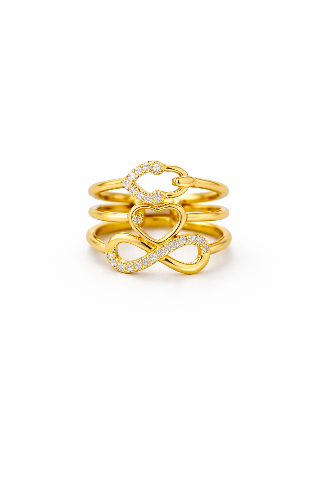 Double Heart Infinity Adjustable Ring