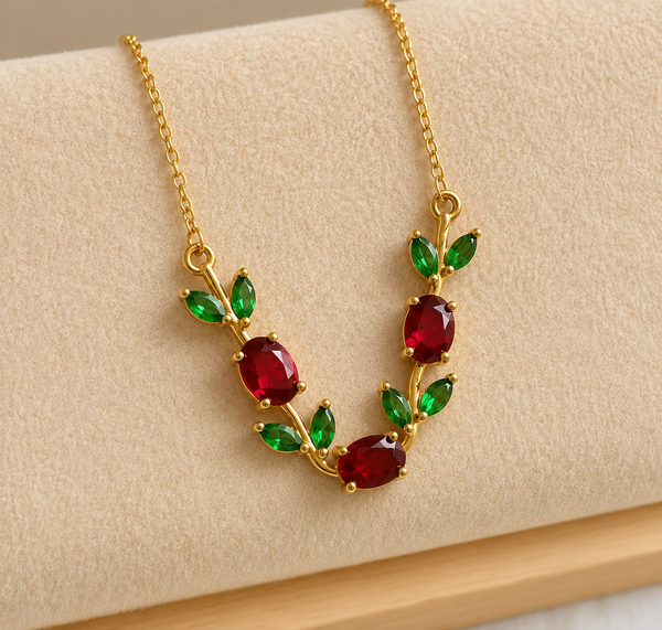 Red green tulip necklace