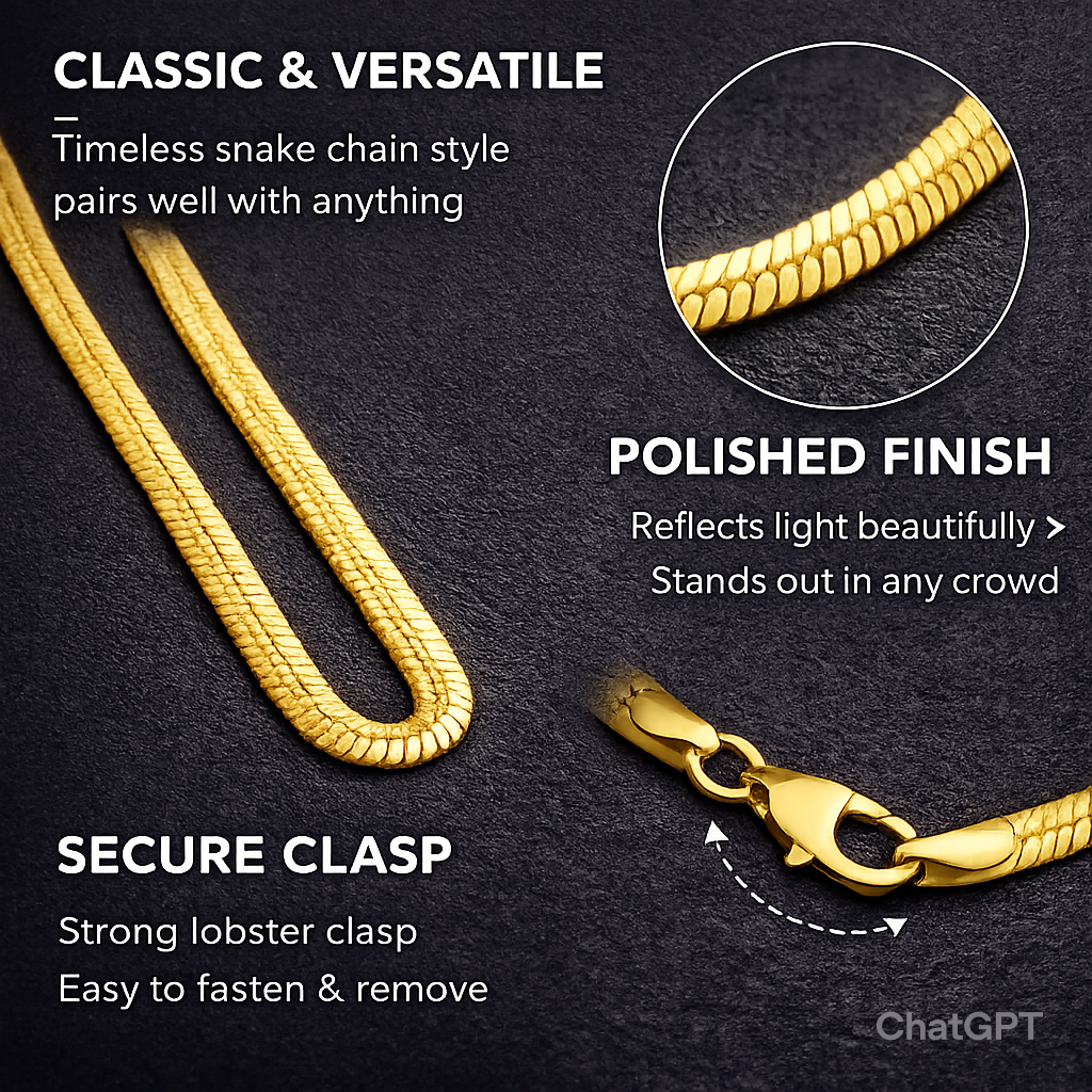 Gold Plated Snake Chain For Men (21.5 Inch)