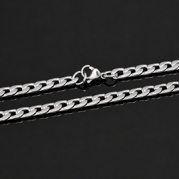 Silver Stainless Steel Curb Chain For Men (21.5 Inch)