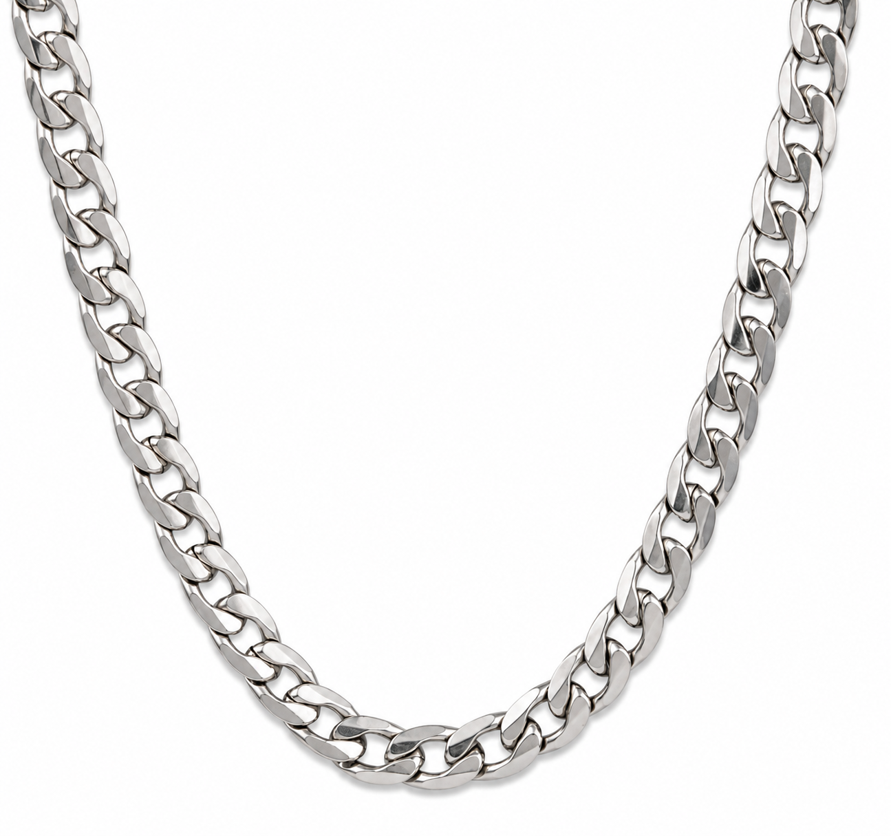 Silver Stainless Steel Curb Chain For Men (21.5 Inch)