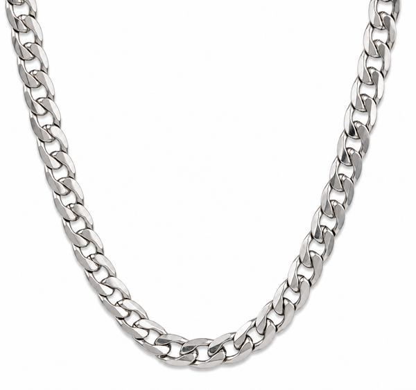 Silver Stainless Steel Curb Chain For Men (21.5 Inch)