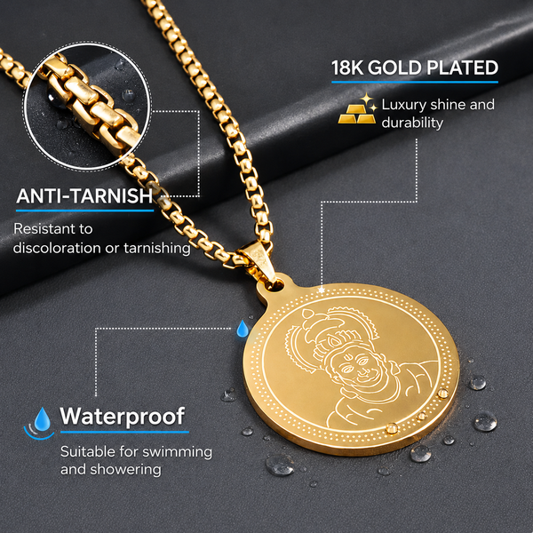 Hanuman Gold Plated Pendant Chain For Men (24 Inch)