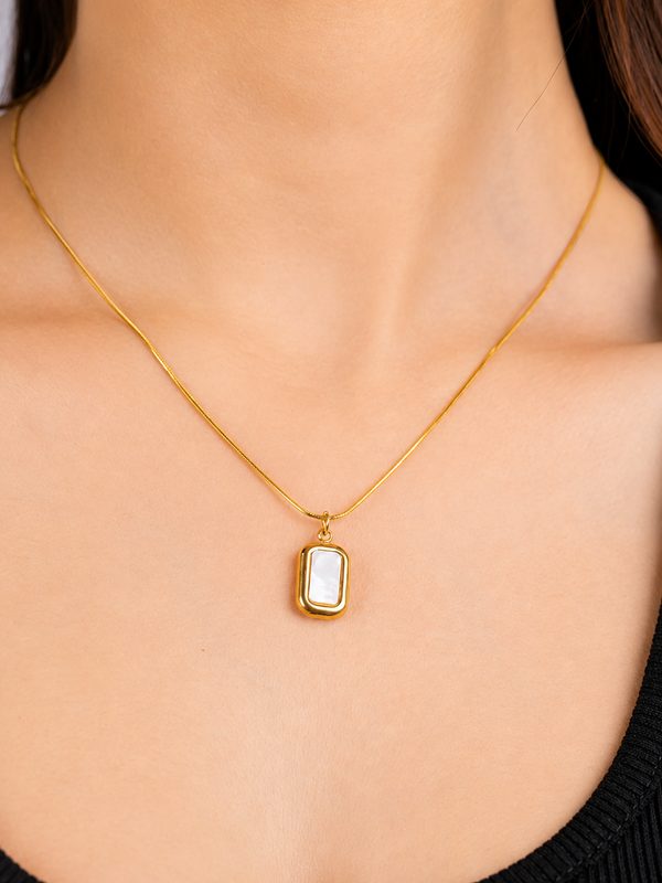 Classic White Rectangle Pendant Necklace