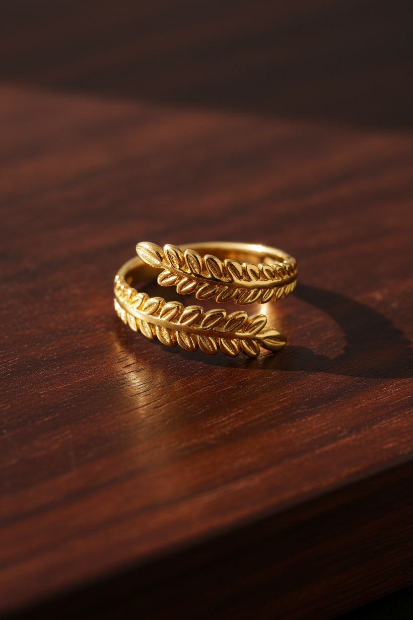 Golden Laurel Leaf Adjustable Ring