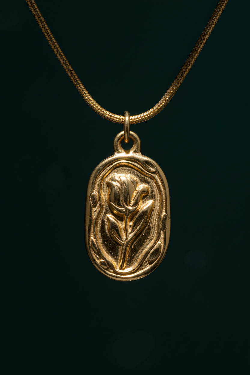 Golden Bloom Tulip Pendant Necklace