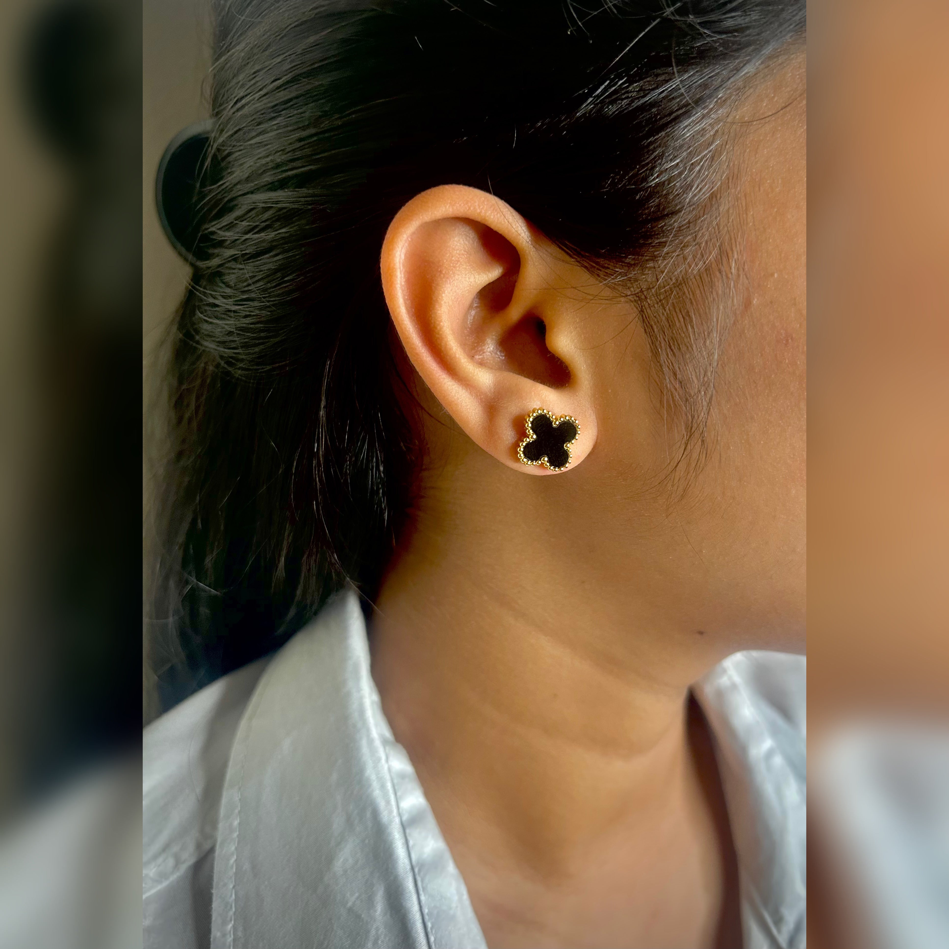 Obsidian Clover Luxury Studs Earrings