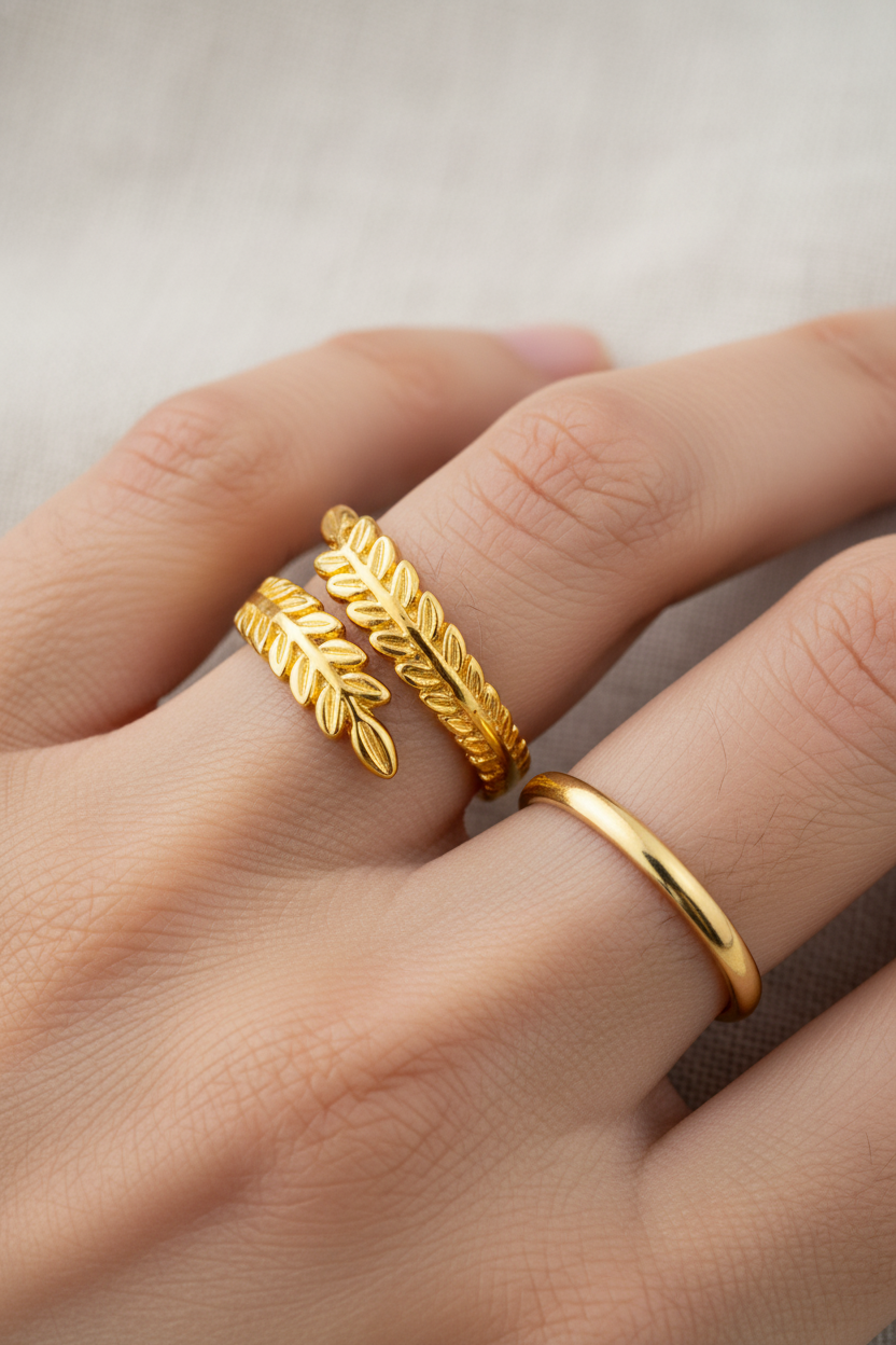 Golden Laurel Leaf Adjustable Ring