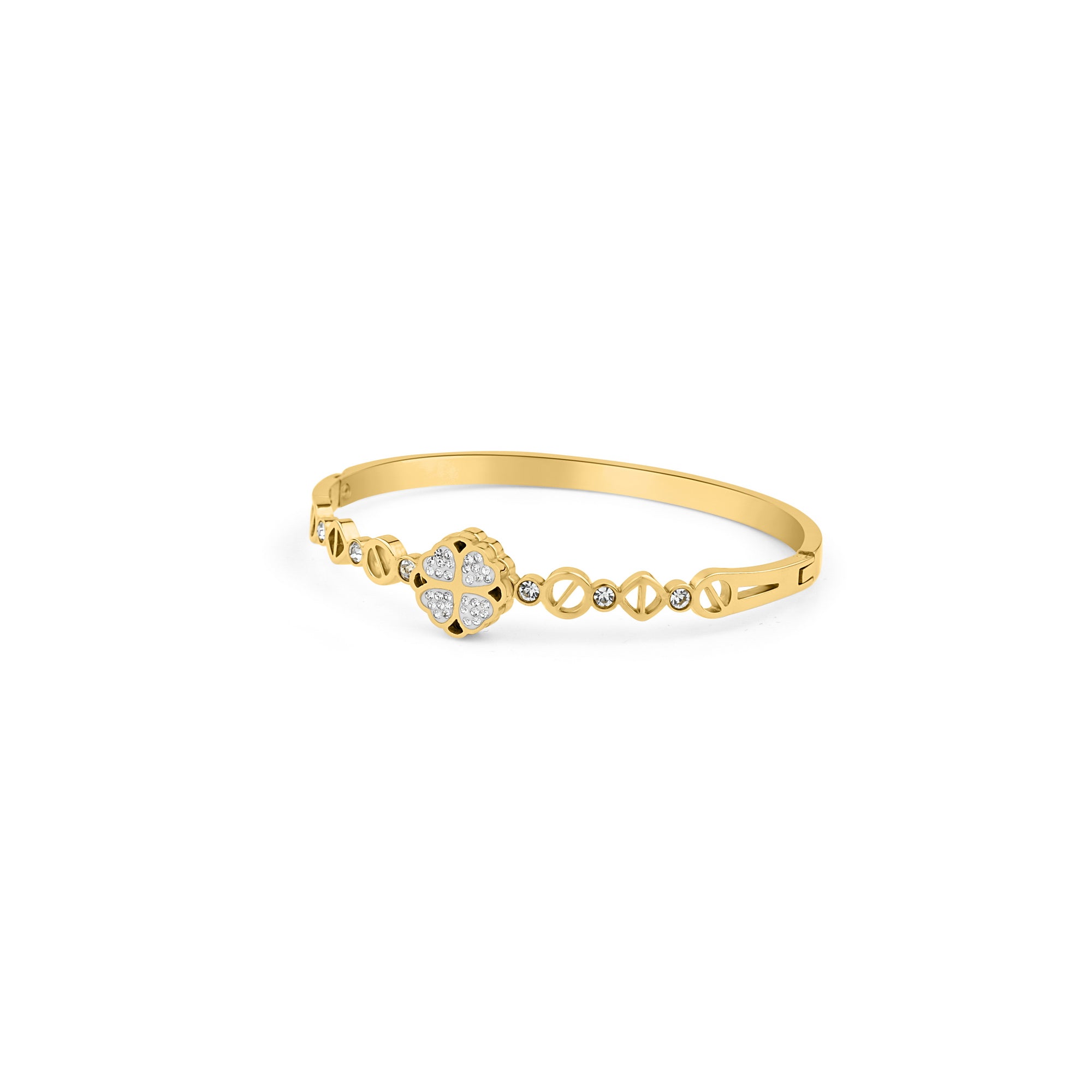 Delicate Gold Bracelet with Heart Crystal Clover