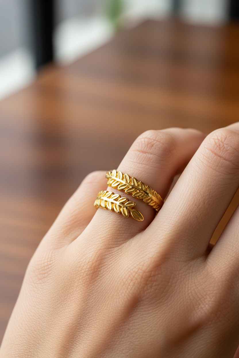 Golden Laurel Leaf Adjustable Ring