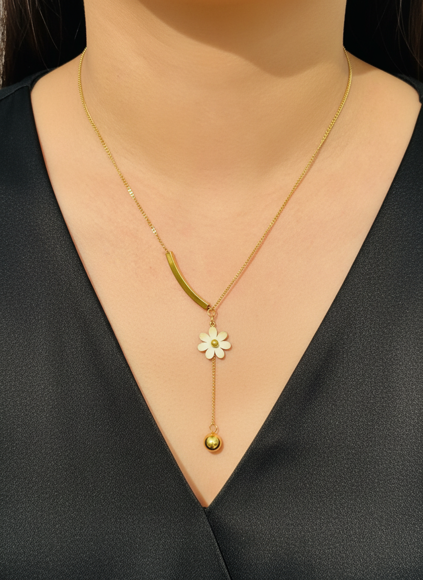 Floral Bar Drop Gold Necklace