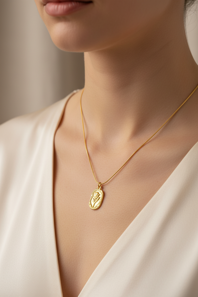 Golden Bloom Tulip Pendant Necklace