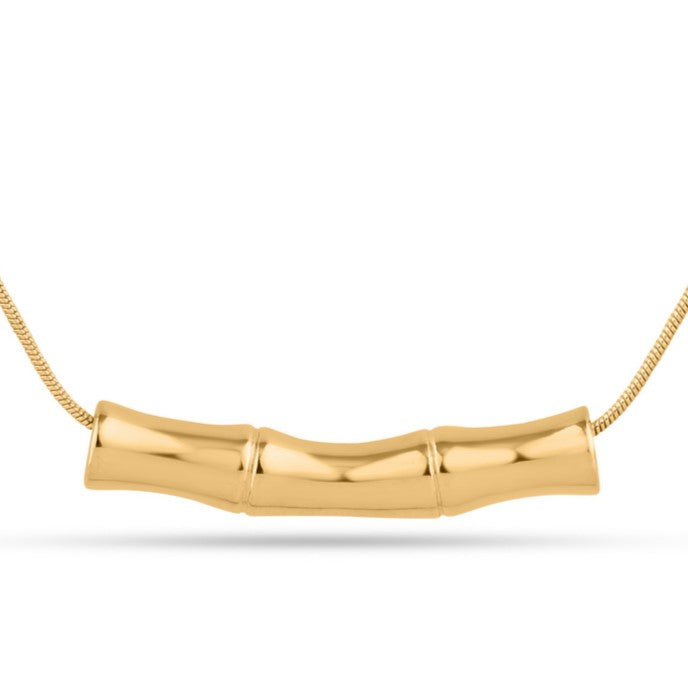 Gold Bamboo Inspired Pendant Necklace