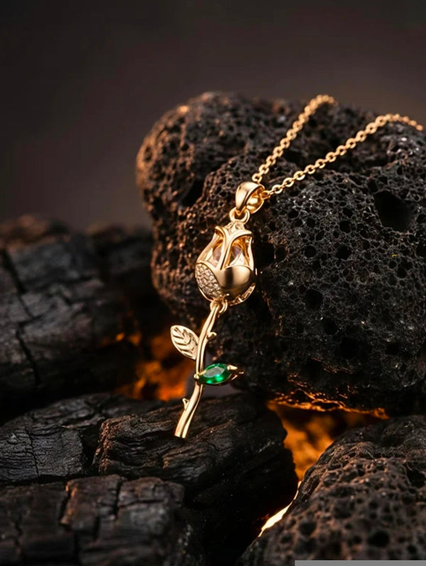 Golden Rose Pendant Necklace