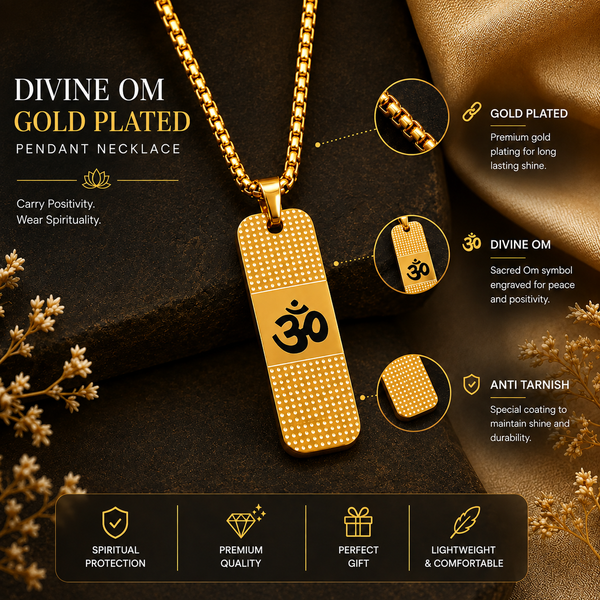 Om Pendant Dotted Design Gold Chain For Men
