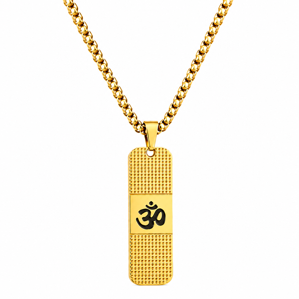 Om Pendant Dotted Design Gold Chain For Men