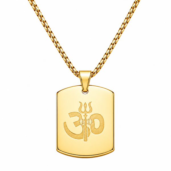 Om Trishul Power Gold Plated Pendant Chain Necklace
