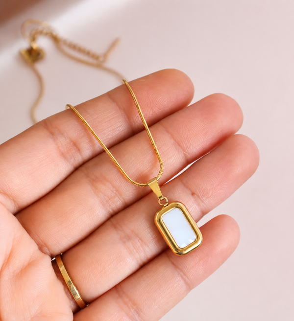 Classic White Rectangle Pendant Necklace
