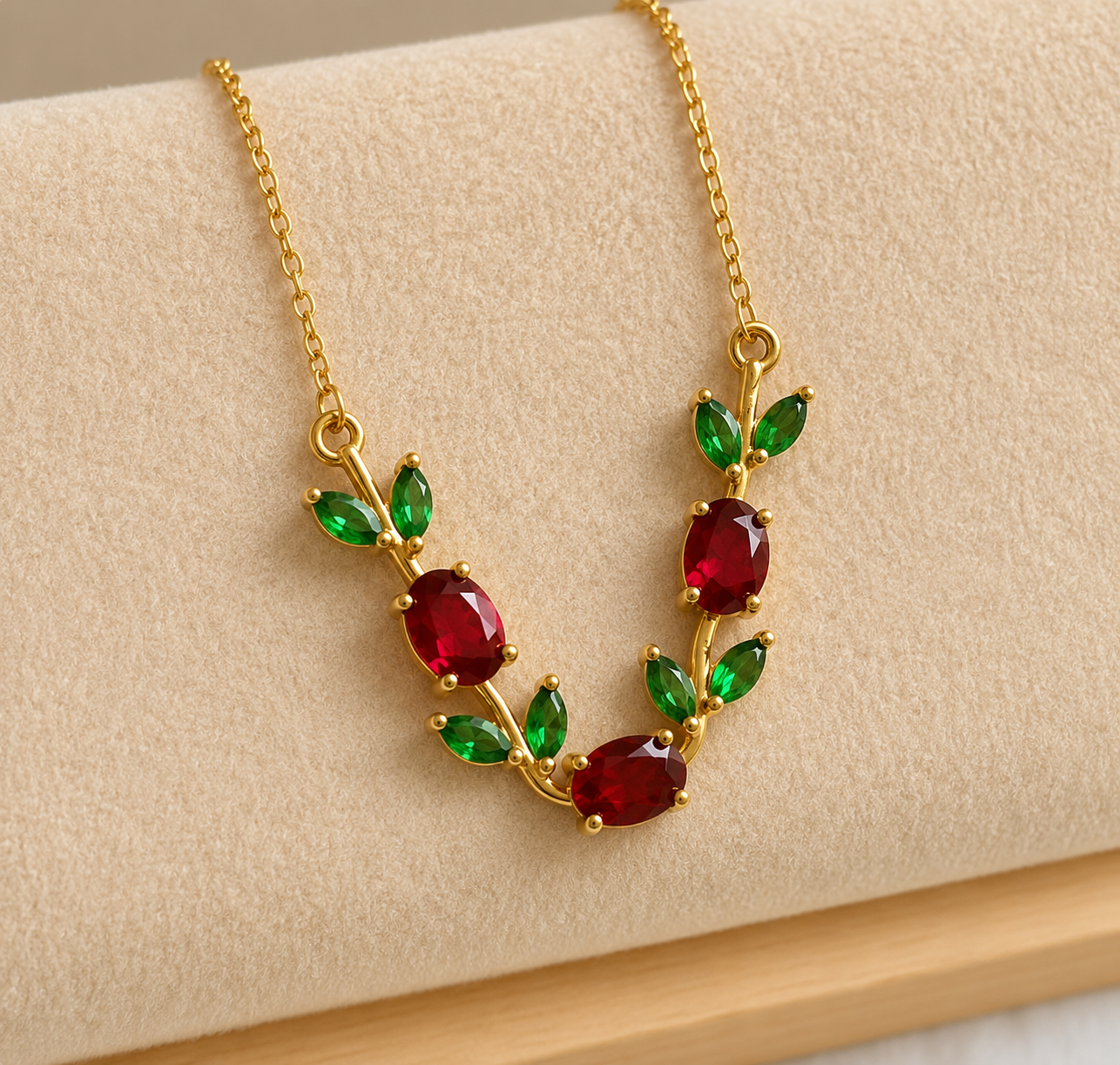 Red green tulip necklace