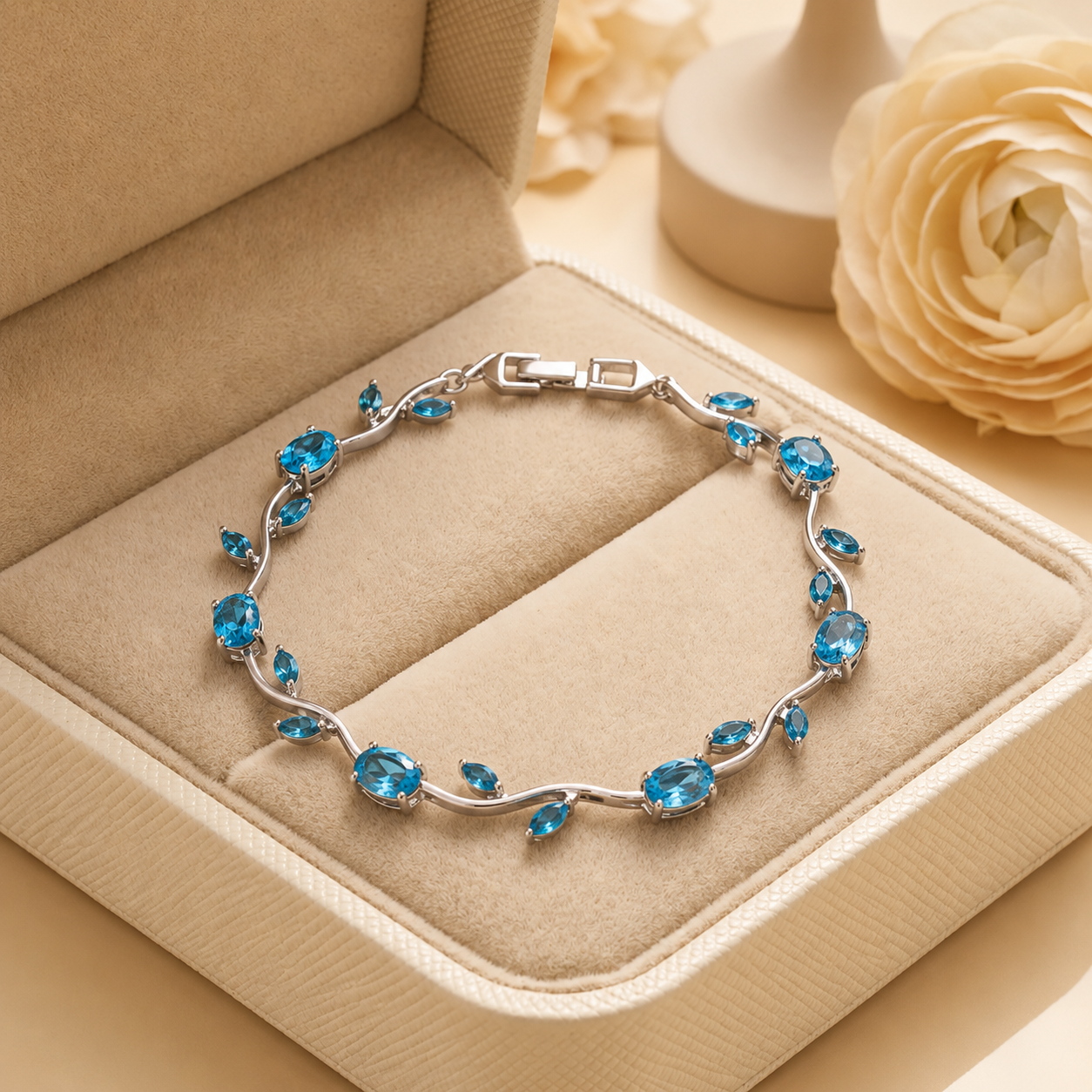 Light Blue Silver Princess Aura Tulip Bracelet