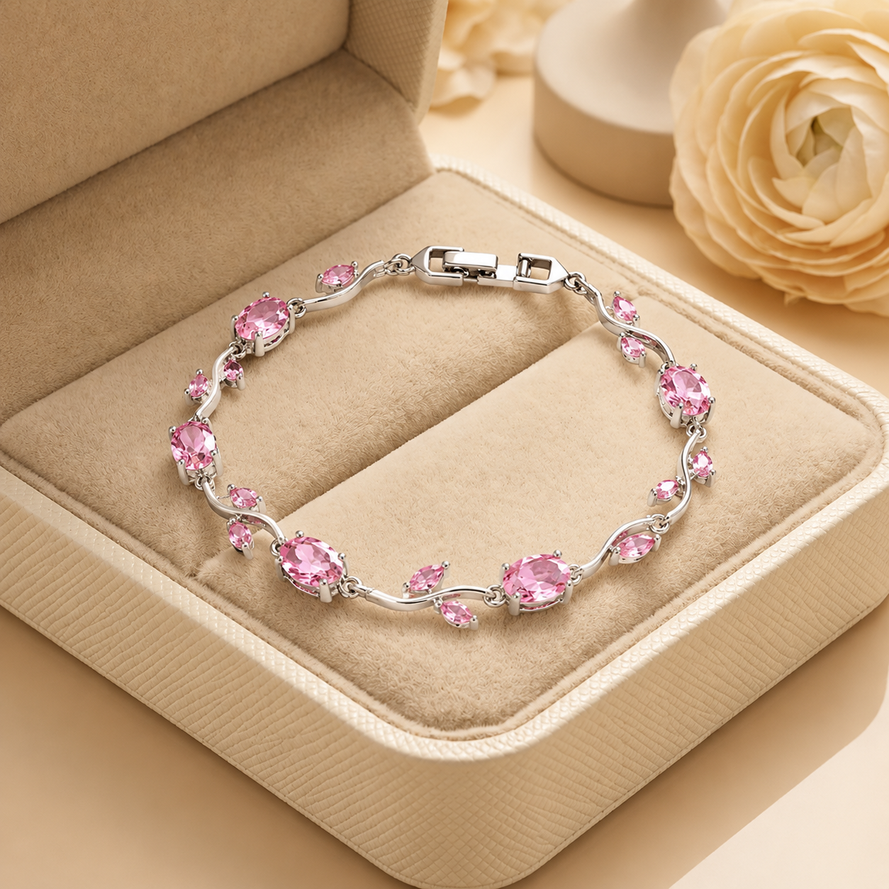 Pink Silver Tulip Bracelet