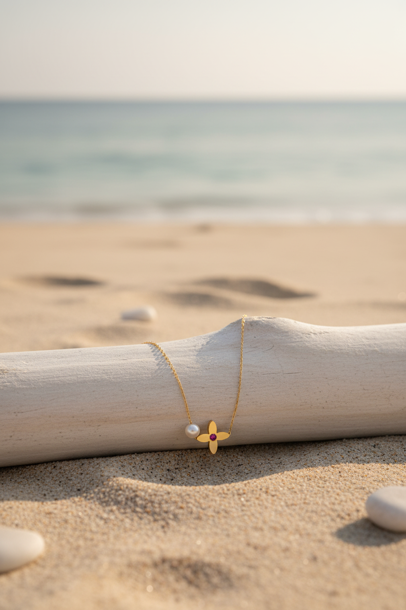 Floral Necklace with Pearl