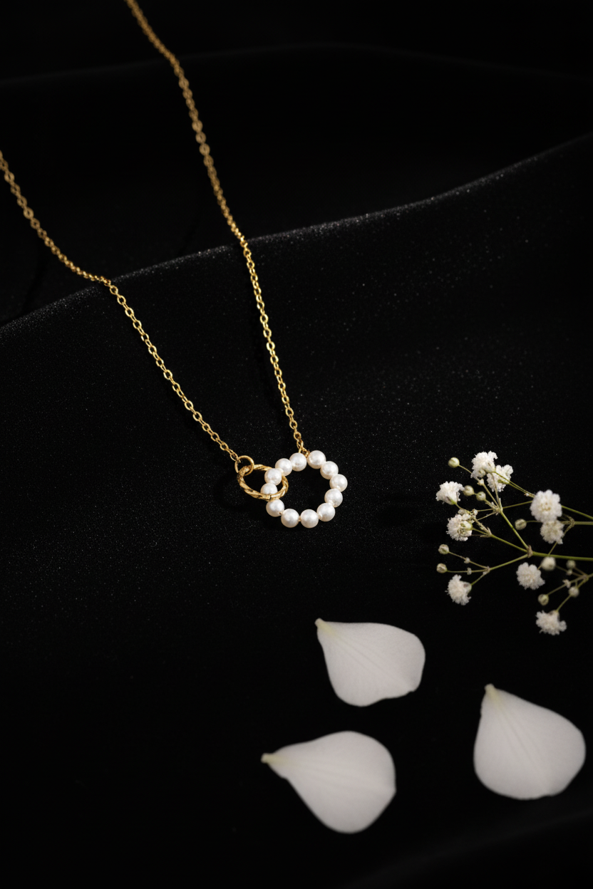 Eterna Pearl Circle Gold Necklace
