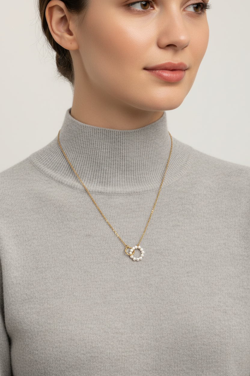 Eterna Pearl Circle Gold Necklace