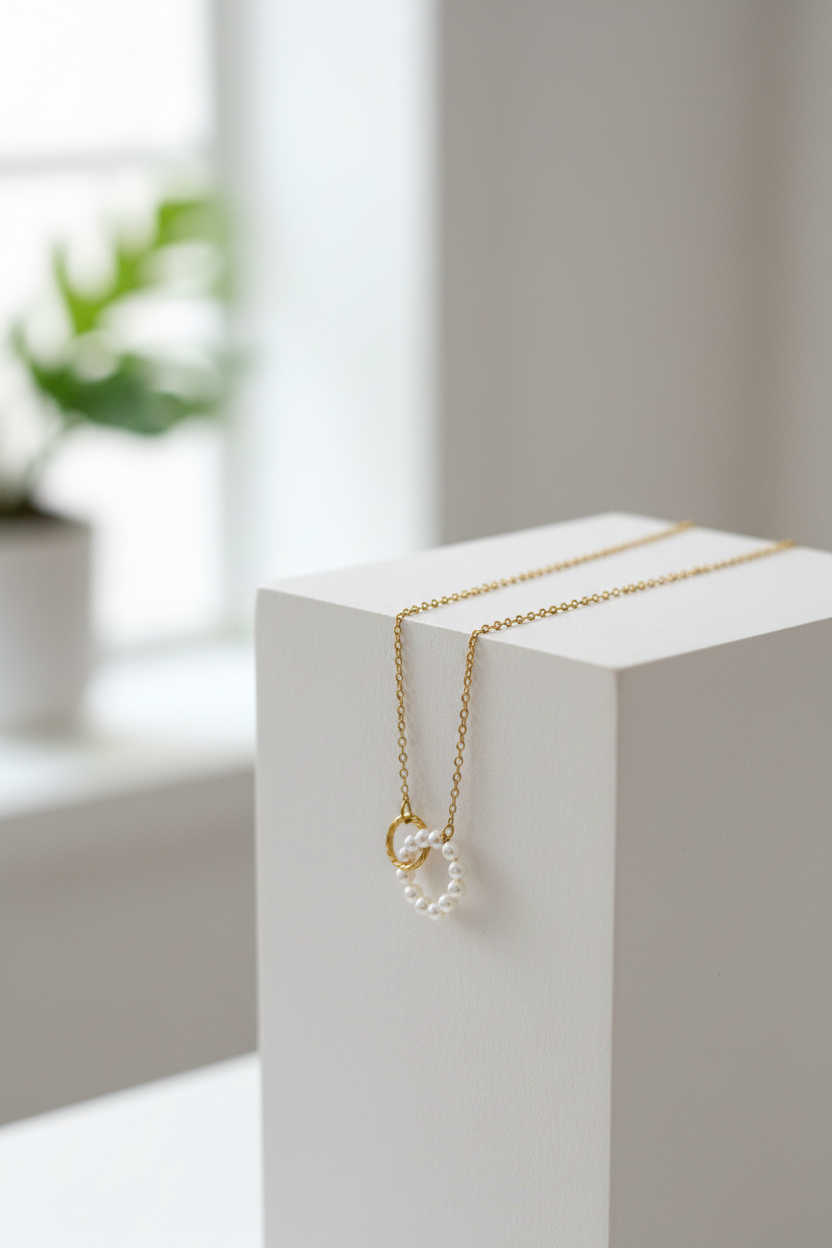 Eterna Pearl Circle Gold Necklace