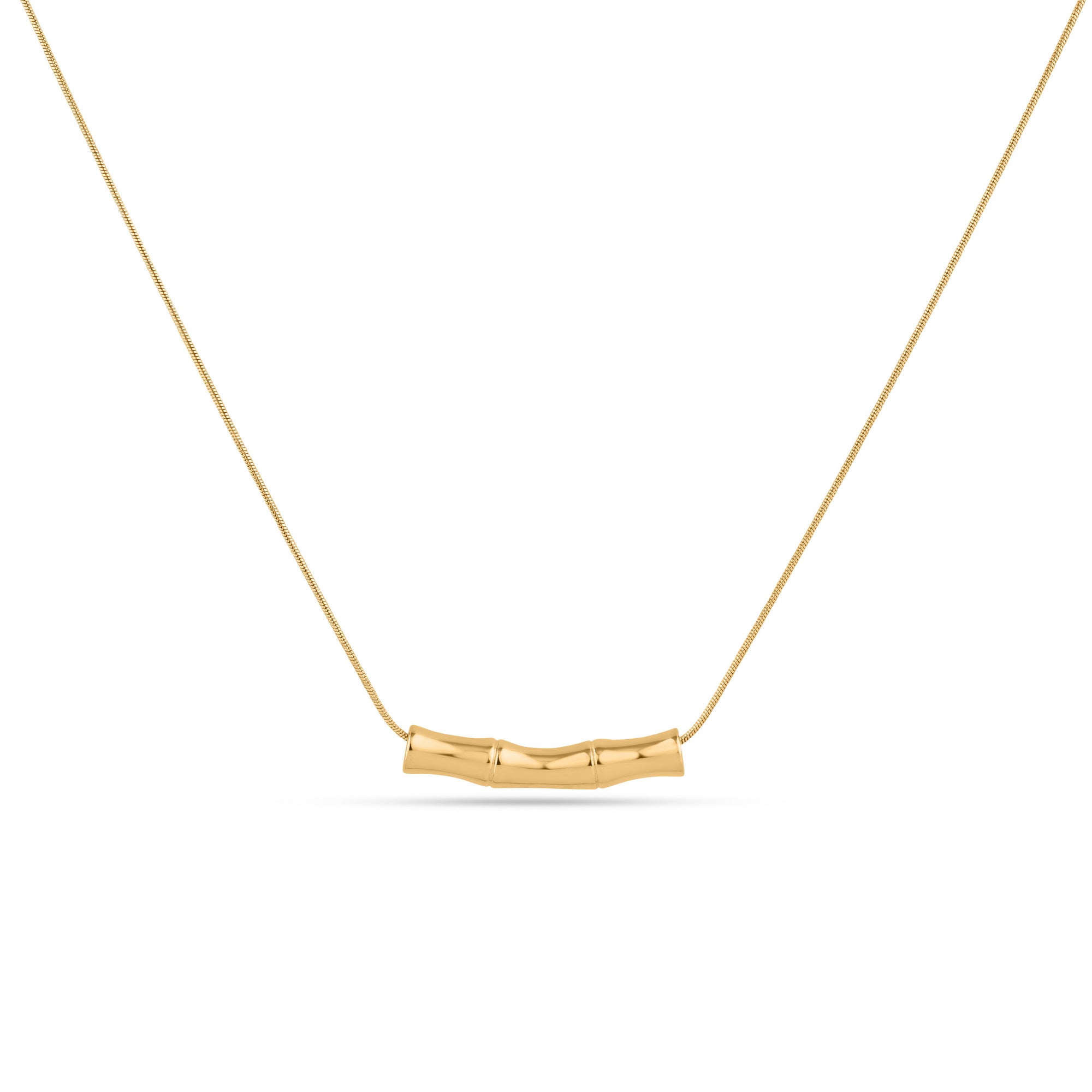 Gold Bamboo Inspired Pendant Necklace