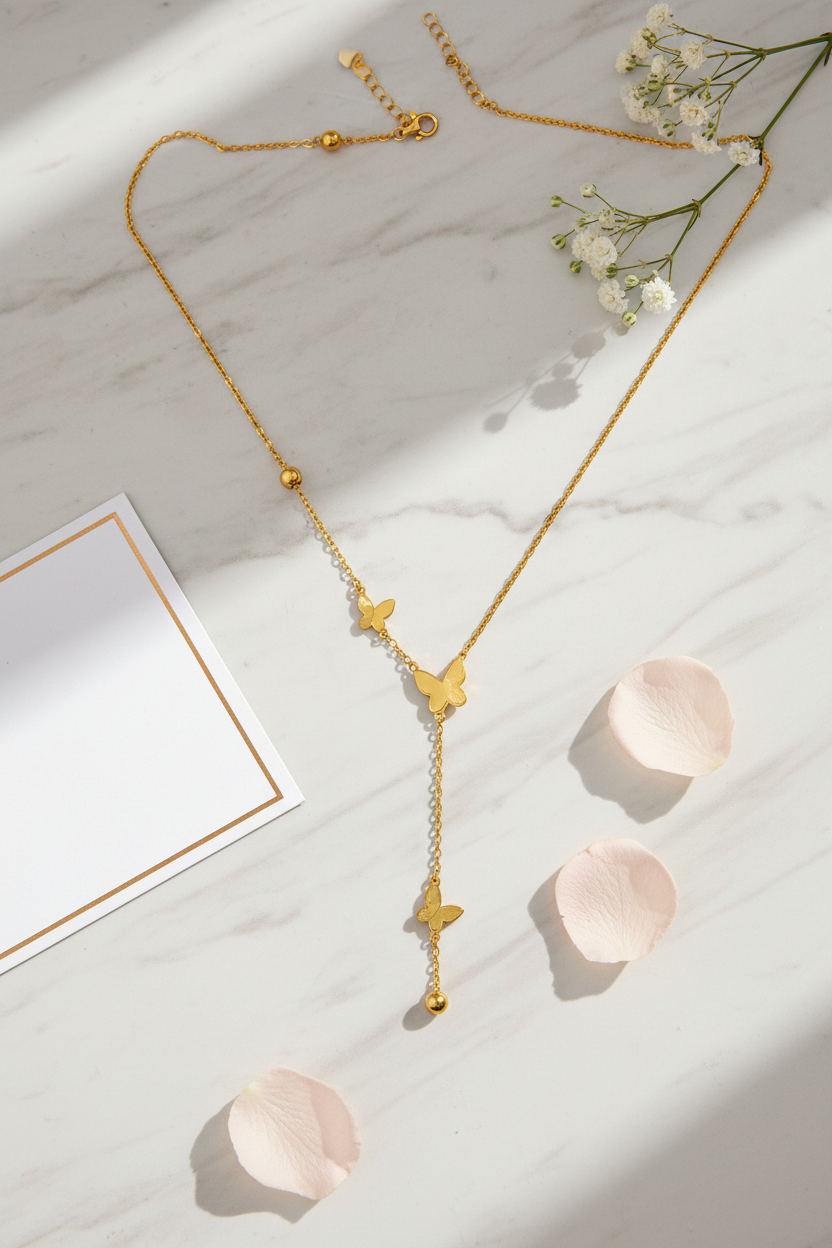 Golden Papillon Lariat Necklace
