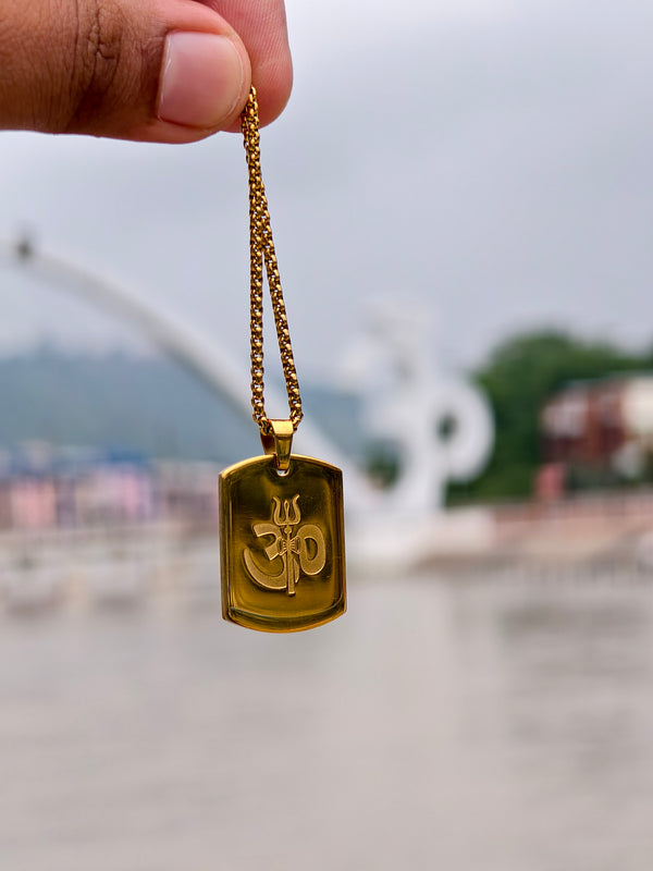 Om Trishul Power Gold Plated Pendant Chain Necklace