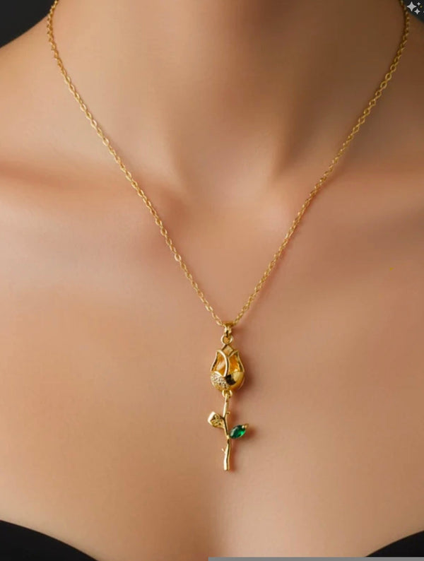 Golden Rose Pendant Necklace